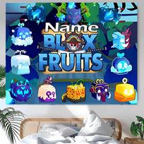 Personalized Game Blox Fruits Background Tapestry,Custom Name Birthday Party,Multifunctional Wall Decoration for Home Decor,Various Occasions 100cmx150cm blue