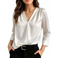 Women's V-Neck Three-Quarter Sleeve Casual Blouse for Summer Everyday Wear XL balta