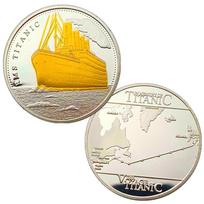 British Titanic Silver Plated Two Color Coin Titanic Voyage Route Love Commemorative Coin yellow