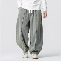 Autumn Men Plus Size Cargo Jean Men Casual High Street Harajuku Pants Man Straight Wide Leg Denim Pants Man Baggy Oversize Pants 3XL šviesiai mėlyna spalva