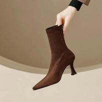 Moteriški elastingi ankle boots Seksualūs smailianosiai trumpi Botas batai Mados vakarėliai Stiletto aukštakulniai kojinės Botas Botas De Mujer 36 ruda
