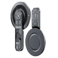 T9 Double Sided Adhesive Ring Grip 360 Degree Rotation Folding Magnetic Phone Holder tamsiai pilka spalva