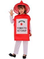 Kids Halloween Ketchup Bottle Costume Cosplay Outfit Funny Food Print Sleeveless Jumpsuit Party Birthday Stage Performance Costume For Children S white