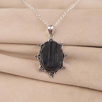 Natural Black Tourmaline Raw Gemstone 925 Silver Pendant 2.5  – Minimalist & Timeless Designer Jewelry APP-1-11 beige