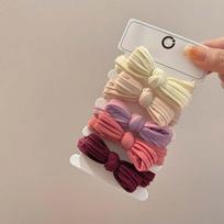 5Pcs/Set Bowknot Scrunchies Hair Rope Kids Solid No Damage Elastic Ponytail Holder Rubber Band Toddler Girls Headwear rožinė