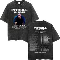 Vintage Washed Pitbull I'm Back Tour 2026 T-shirt Rapper Mr. Worldwide Graphic T Shirts Men Women Fashion Trend Hip Hop T-shirts10 XL black