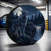 Wolf in Moonlight Spare Tire Cover 100% Polyester Universal Fit for SUV Trailer Truck 16inch