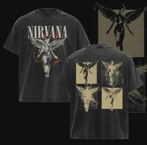 Men's Vintage Acid Washed Nirvana In Utero Album Double Sided Graphic T-Shirt 4XL black