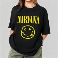 Nirvana Smiley Face T-shirt, 90s vintage grunge hoodie, unisex streetwear sweatshirt, Kurt Cobain fan gift S black