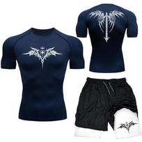 Men's MMA Boxing Compression Set: Quick-Drying Sports Shorts & T-shirt for Running & Exercise. X-Large