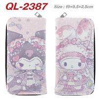 Sanrio Anime PU Leather Long Zip Wallet Kuromi Hello Kitty Melody Full Color Clutch Purse gray