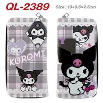 Sanrio Anime PU Leather Long Zip Wallet Kuromi Hello Kitty Melody Full Color Clutch Purse gray