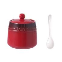 Spoon Ceramic Spice Jar Lid Kitchen Canisters Modern Seasoning Box  Sugar raudona