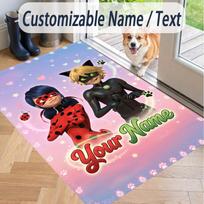 Custom Text Miraculous Ladybug Pattern Floor Rug Soft Indoor Carpet Mat Living Room Bedroom 60cmx90cm
