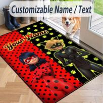 Custom Text Miraculous Ladybug Pattern Floor Rug Soft Indoor Carpet Mat Living Room Bedroom 60cmx90cm