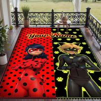 Custom Text Miraculous Ladybug Pattern Floor Rug Soft Indoor Carpet Mat Living Room Bedroom 80cmx120cm