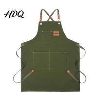 Gardening Tool Apron Canvas Work with Multi-Pocket Waterproof Oil-Proof Cross-Back Apron Comfortable Shoulder Strap