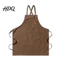 Gardening Tool Apron Canvas Work with Multi-Pocket Waterproof Oil-Proof Cross-Back Apron Comfortable Shoulder Strap