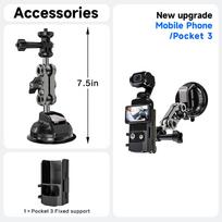 LRBH Suction Cup Camera Mount for DJI Osmo Pocket 3/4/4p, 80mm Powerful Suction Cup Car Mount, Aluminum Alloy, Universel