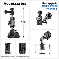 LRBH Suction Cup Camera Mount for DJI Osmo Pocket 3/4/4p, 80mm Powerful Suction Cup Car Mount, Aluminum Alloy, Universel