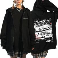 Anime Initial D Drift AE86 Zipper Hoodie Casual Vintage Zip Up Hooded Sweatshirts JDM Car Oversized Hoodies Cardigan Jacket Coat M white