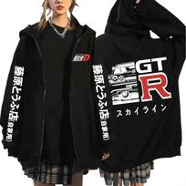 Anime Initial D Drift AE86 Zipper Hoodie Casual Vintage Zip Up Hooded Sweatshirts JDM Car Oversized Hoodies Cardigan Jacket Coat M juoda