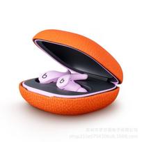 Genuine Leather Headphone Case Beats Fit Pro Wireless Noise Cancelling Earbuds Plain Pattern Classic oranžinė