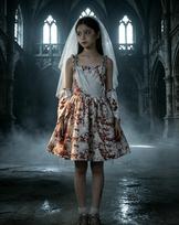 Kids Bloody Ghost Bride Costume, Girls Halloween Dress with Veil and Arm Sleeves 7-8Y&Other gray