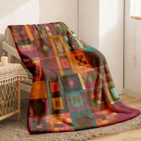Bohemian Art Patchwork Flannel Blanket - Vibrant Multicolor Geometric Patterns Soft & Cozy Throw for Sofa Car Office Camping All-S 75cm*90cm brown