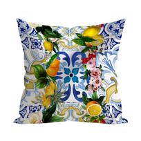 1Pc Mediterranean Citrus Tile Pillow Cover, 2D Double-Sided Polyester Cushion Case, Italian Sicilian Decor Pillowcase, Gift For Peach skin 65*65(CM)-1Pcs gray