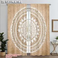 Window Curtain Plane Printing Mandala Versatile Polyester Fabric Without Rod Festive Perfect Bedroom Set Of 2 Bohemian Made Washable Decor Ready W100*H70(CM)-Grommet top&2PCS beige