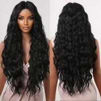 ALAN EATON Long Kinky, garbanoti nėriniai priekiniai perukai Vidurinė dalis Ombre Juoda Ruda Highlight Lace Sintetinis perukas moterims Karščiui atsparus brown