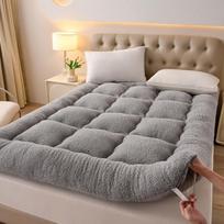Super Soft Thick Fleece Mattress Topper King Queen Size Winter Warm Plush Mattress Pad with Elastic Band for Single Double Beds 0.9x2.0m pilka spalva