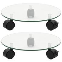 Plant Stand with Wheels 2 pcs Tempered Glass 28 cm Round