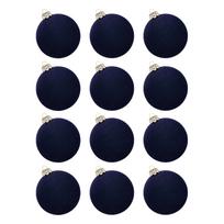 12Pcs Velvet Christmas Ball Ornaments Christmas Tree Decor Shatterproof Flocked Xmas Tree Balls Hanging for Home Wedding mėlyna