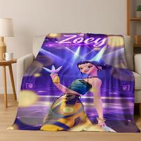 Kpop Demon Hunters Rumi Mira Zoey Music Cartoon Cute Flannel Blanket Soft Warm Blanket for Bedroom Living Room Bed Picnic Gift 75x90cm blue