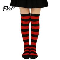 Soft Polyester Warm Stockings Striped Thigh High Socks for Women Girls, Over The Knee Stockings, Fashion Stylish Daily Wear Stretchy Long Christmas P red