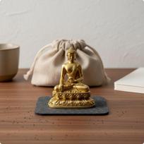 Small Brass Buddha Figurine Auspicious Charm Miniature Statue Concealed Compartment Portable Gold Brass Sakyamuni brown