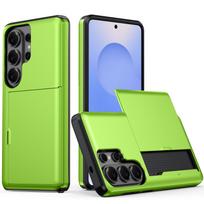 Armor Slide Kortelių Dėklas Samsung Galaxy S26 S25 Ultra S25 Edge S25 FE Piniginės Dangtelis Kortelių Laikiklis Smūgiams Atsparus Apsauginis Dėklas For Galaxy S26 fluorescencinė žalia spalva