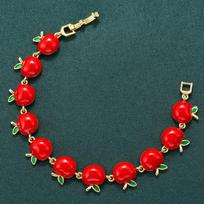 ZHUKOU Sweet Fruit Bracelet Red Enamel Drip Oil Craft Strawberry Cherry Copper Ladies Jewellery Gifts:VL646 Other&18cm gray