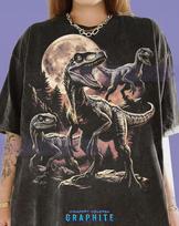 Velociraptor Dinosaur Raptor Prehistoric Wildlife Nature Comfort Colors® Tshirt, Moon Night Forest Retro 90s Bootleg Animal Lover Tee L gray