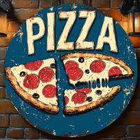 Vintage Pizza Slice Metal Sign  Round Wall Art with Rustic Blue Pizza Design Perfect for Home Bar Office Pizza Lovers Gift 20x20cm(8x8inch) red