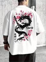 Tokyo Dragon Sakura Katana Print Tshirt Unisex Unisex Aesthetic Style Short Sleeve Cotton Streetwear Tee Tops S gray