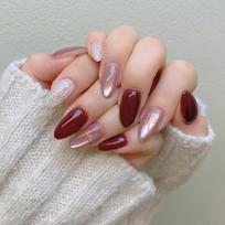 24Pcs Pink Cat Eye Almond Press On Nails Full Cover Shiny Fake Nails With Diamond Art Finished Wearable False Nails gray