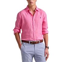 Polo Ralph Lauren Ss26 Pony Logo Embroidered Long Sleeve Single Breasted Cotton Linen Shirt Classic Edition Men shirts 710975540-008 M pink