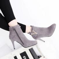 Fashion Botas Mujer Invierno 2024 Autumn Stiletto Thin High Heels Woman Pointed Toe Pu Leather Zipper Sexy Ankle Womens Boots Black 39 gray