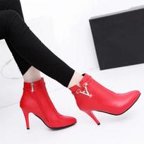 Fashion Botas Mujer Invierno 2024 Autumn Stiletto Thin High Heels Woman Pointed Toe Pu Leather Zipper Sexy Ankle Womens Boots Black 39 black