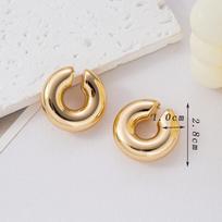 Trendy Geometry C Shape Clip Earring Stud Tube Thick Earclips Jewelry Retro Non Piercing Chunky Round Circle Ear Cuff for Women beige