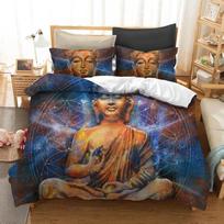 Bedclothes 3D Buddha Statue Bedding Set Black Quilt Cover Sets With Pillowcases Bed Comforter Bedding Sets Queen King Bed Cover EU Single 135*200cm/53x79in 3pcs gray