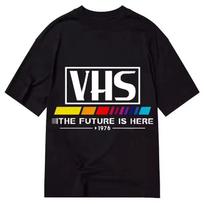 VHS 1976 Vintage Printed Cotton T-shirt Summer Men's and Women's New Clothing Fashion Casual High Quality graphic t shirts 110 black